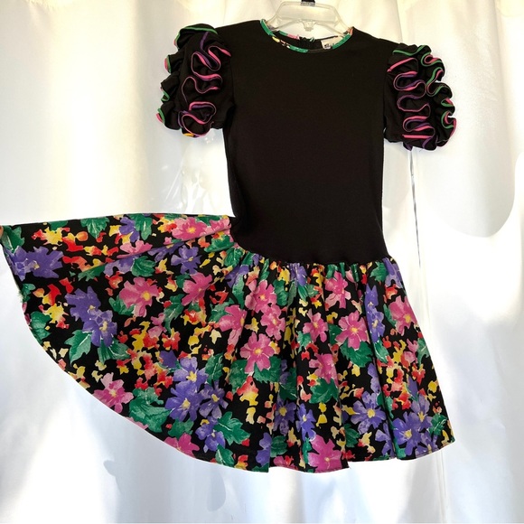 Vintage ISABELLA girls floral skirt dress ruffle sleeves size 10